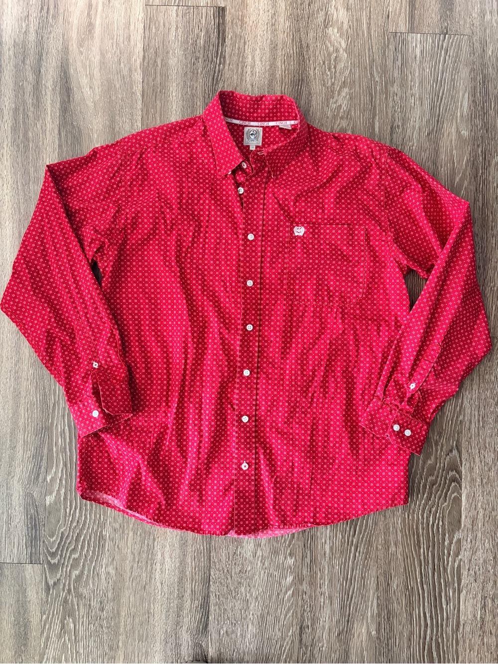Cinch Men's Red Printed Long-Sleeve Button-Up Shirt